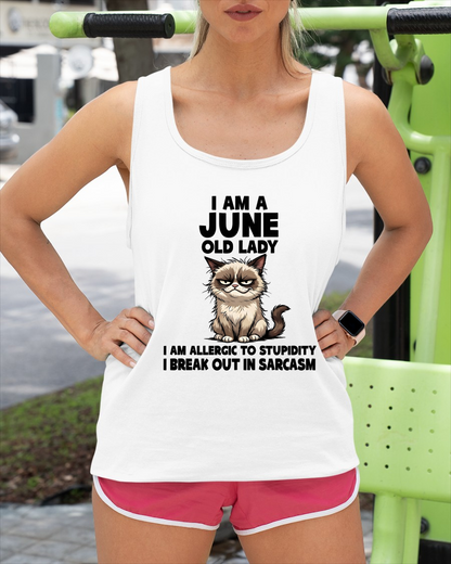JUNE – January Old Lady Sarcasm Cat Shirt – Funny Birthday Gift for Women (SKU2604-177-06)