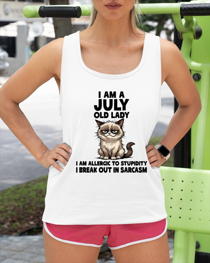 JULY – January Old Lady Sarcasm Cat Shirt – Funny Birthday Gift for Women (SKU2604-177-07)