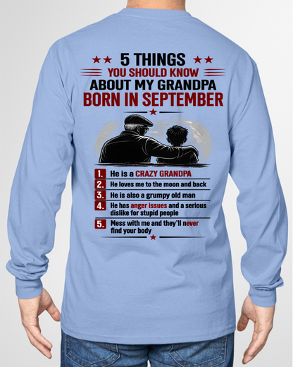 SEPTEMBER GRANDPA SHIRT – 5 Things You Should Know About My Grandpa – Gift From Grandpa to Grandchild (SKU2605-24-09)