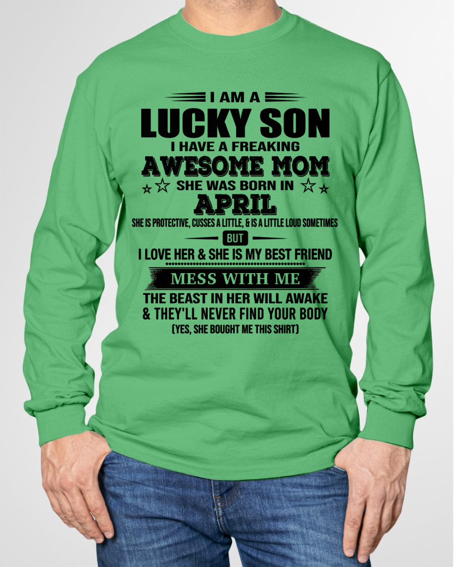 APRIL – Lucky Son Awesome Mom Born In April – From Mom To Son – Birthday Gift For Son – Family Shirt (SKU2603-318-04)