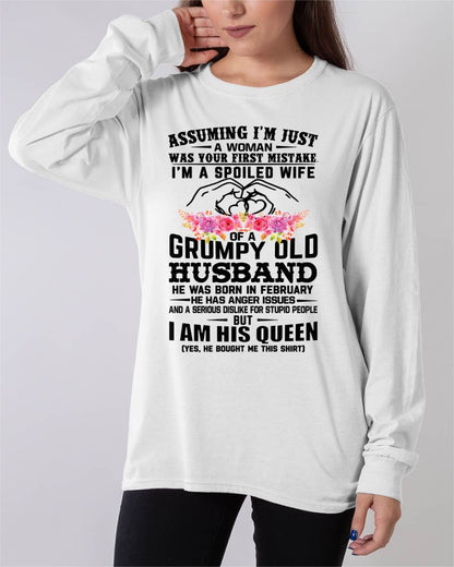 February - Spoiled Wife T-Shirt – Grumpy Old Husband Funny Tee - Perfect Gift From Husband - KATE02 (SKU11-101-02)