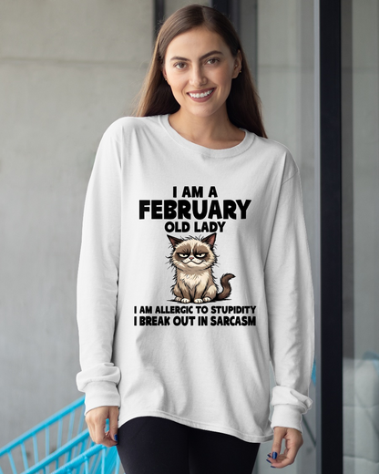 FEBRUARY – January Old Lady Sarcasm Cat Shirt – Funny Birthday Gift for Women (SKU2604-177-02)