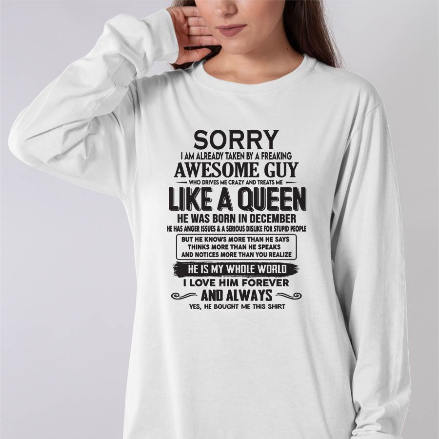 December - Sorry I am already taken by a freaking awesome guy - Gift for Wife From Husband - KATE12 (SKU08-25-12)