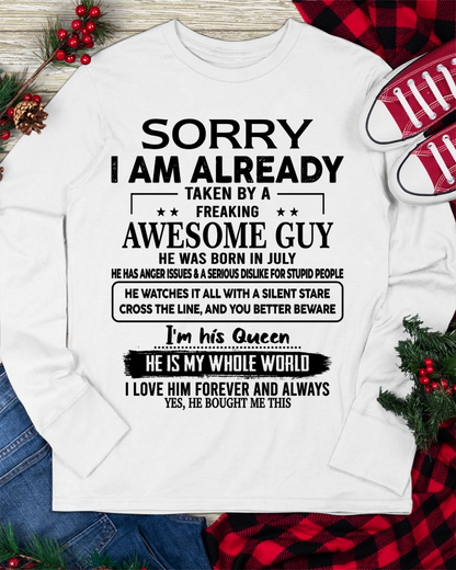 JULY SHIRT – Sorry, I’m Already Taken by a Freaking Awesome Guy, He Is My Whole World – FROM HUSBAND TO WIFE – KATE07 (SKU26T-01271-07)