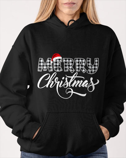 Merry Christmas Buffalo Black and White Plaid for Men Women T-Shirt (SKU-MRCM-14) FMA