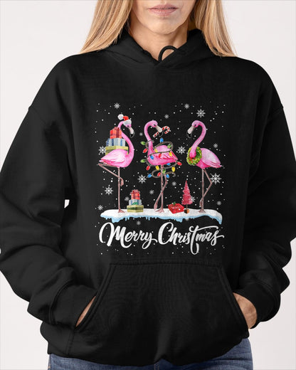Merry Christmas Hat Santa Flamingo Light Christmas Snow Xmas T-Shirt (SKU-MRCM-19) FMA