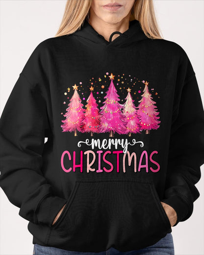 Merry and Bright Pink Christmas Tree Pink Christmas Tree T-Shirt (SKU-MRCM-12) FMA