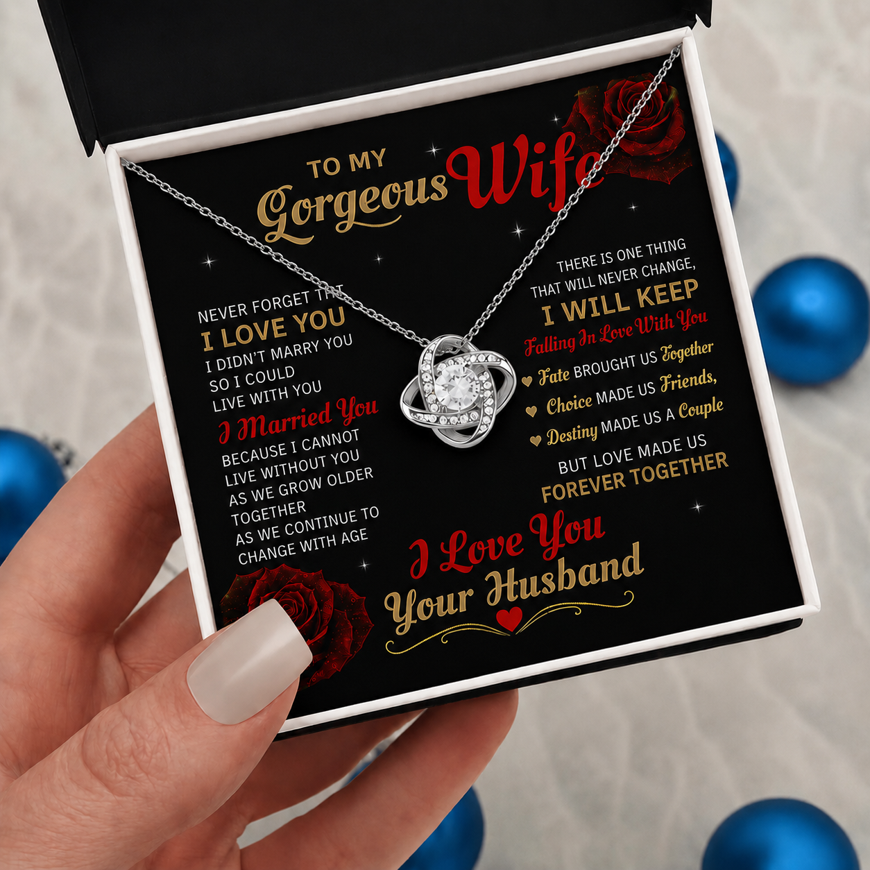TO MY GORGEOUS WIFE - "I Married You Because I Cannot Live Without You" - FROM HUSBAND NECKLACE - Premium Forever Love Necklace (SKU2606-295)