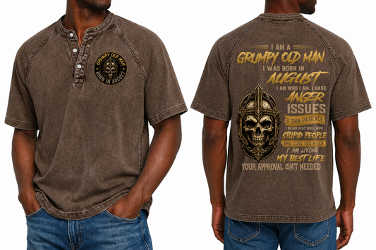 AUGUST - Grumpy Old Man Born In August Skull Cross - Washed Round Neck Polo M02 (SKU2607-138-08)