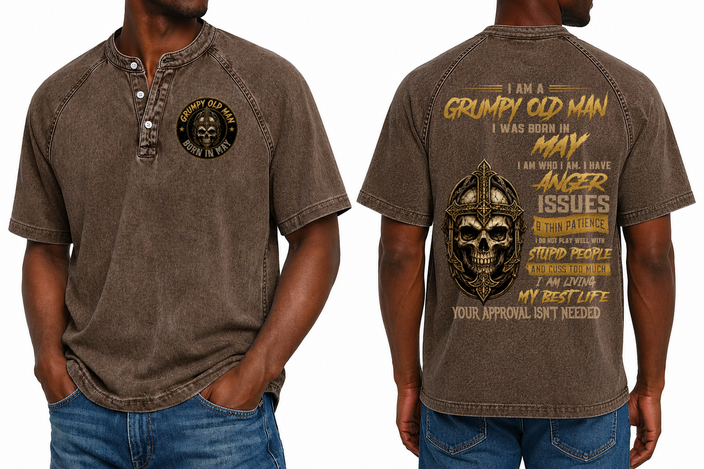 MAY - Grumpy Old Man Born In May Skull Cross - Washed Round Neck Polo M02 (SKU2607-138-05)