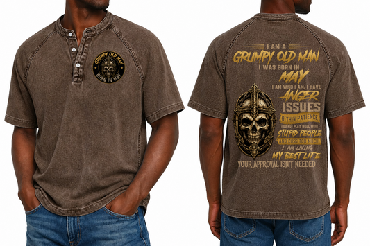MAY - Grumpy Old Man Born In May Skull Cross - Washed Round Neck Polo M02 (SKU2607-138-05)
