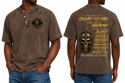 MARCH - Grumpy Old Man Born In March Skull Cross - Washed Round Neck Polo M02 (SKU2607-138-03)