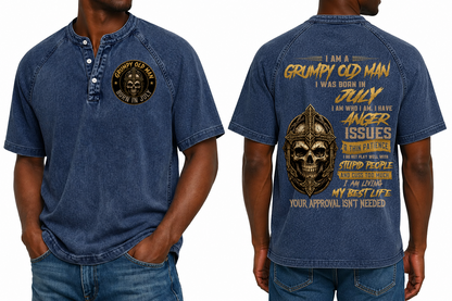 JULY - Grumpy Old Man Born In July Skull Cross - Washed Round Neck Polo M02 (SKU2607-138-07)