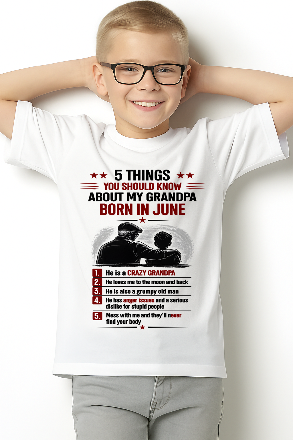 JUNE GRANDPA SHIRT – 5 Things You Should Know About My Grandpa – Gift From Grandpa to Grandchild (SKU2605-82-06)