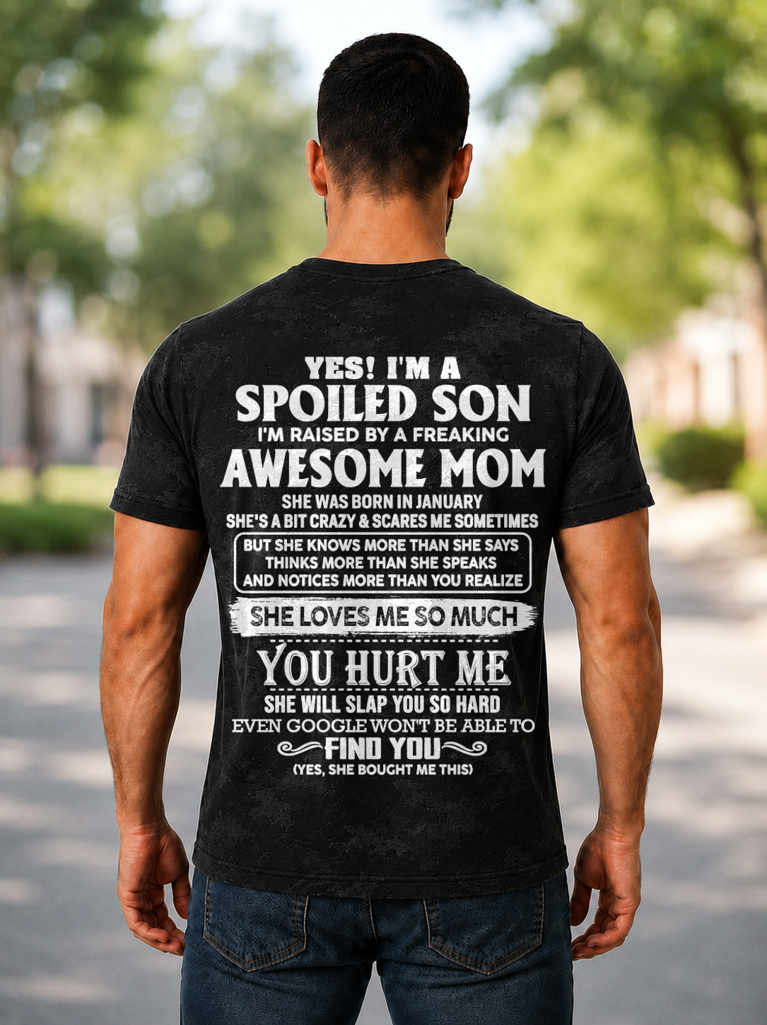 JANUARY - Spoiled Son Raised By An Awesome January Mom - From Mom To Son - Funny All-Over Print T-Shirt D02 (SKU2607-111-01)