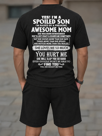 Spoiled Son Raised by an Awesome November Mom - From Mom to Son - Men's Summer Waffle Set Gift for Men A09-739 (SKU2607-78-11)