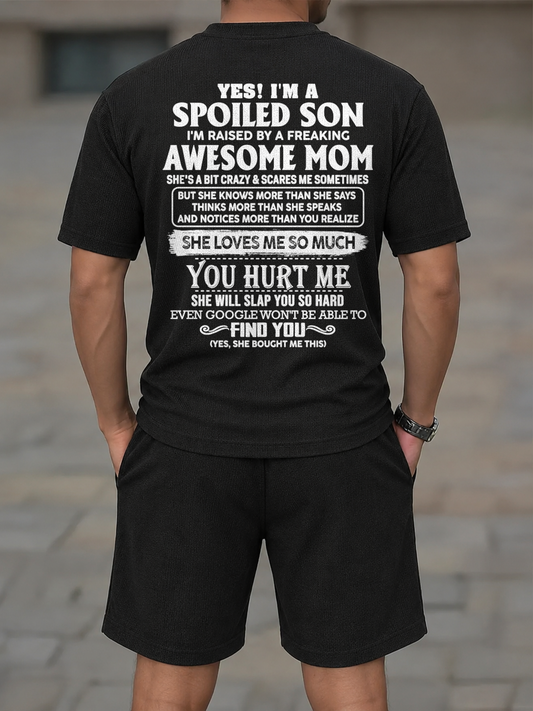 Spoiled Son Raised by an Awesome Mom - From Mom to Son - Men's Summer Waffle Set Gift for Men A09-739 (SKU2607-78-00)