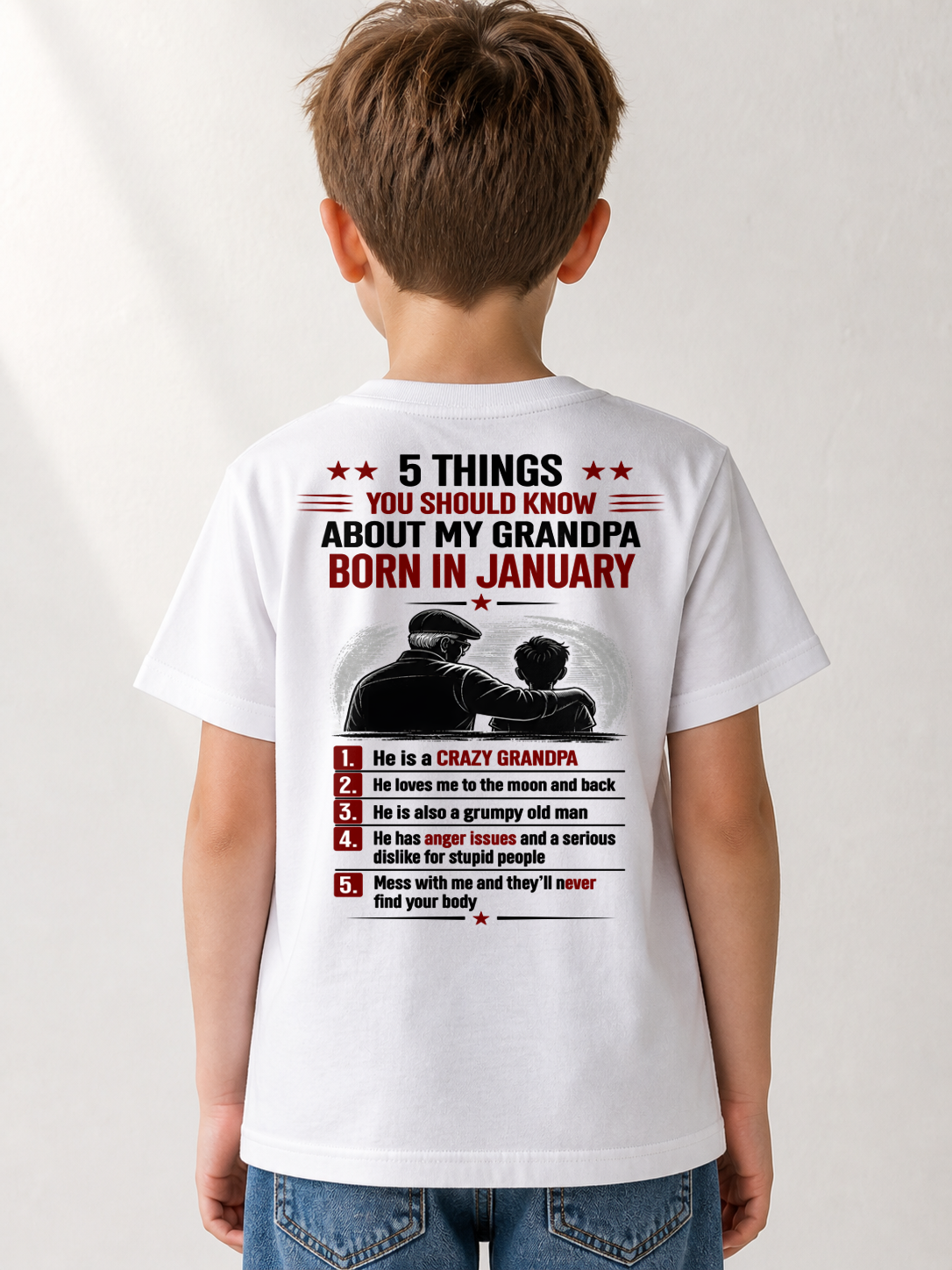 JANUARY GRANDPA SHIRT – 5 Things You Should Know About My Grandpa – Gift From Grandpa to Grandchild (SKU2605-24-01)