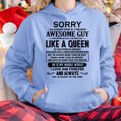 January - Sorry I am already taken by a freaking awesome guy - Gift for Wife From Husband - KATE01 (SKU-SRG-01)