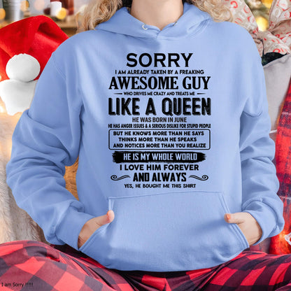 June - Sorry I am already taken by a freaking awesome guy - Gift for Wife From Husband - KATE06 (SKU-SRG-06)