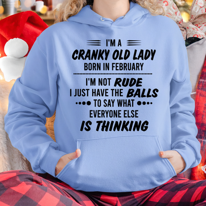 FEBRUARY – Cranky Old Lady “Not Rude Just Honest” Shirt – Funny Birthday Gift for Women (SKU2604-128-02)