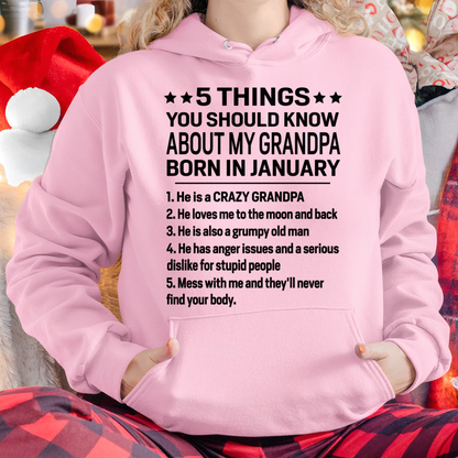 JANUARY – 5 Things About My Grandpa Born In January Shirt, From Grandpa To Grandson, Funny Family Gift, Birthday Gift Idea (SKU2603-263-01)