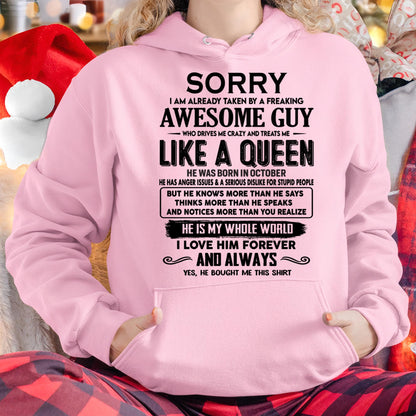 October - Sorry I am already taken by a freaking awesome guy - Gift for Wife From Husband - KATE10 (SKU-SRG-10)