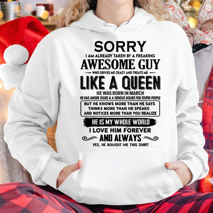 March - Sorry I am already taken by a freaking awesome guy - Gift for Wife From Husband - KATE03 (SKU-SRG-03)