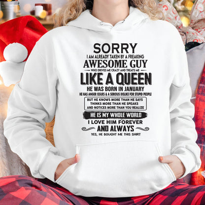 January - Sorry I am already taken by a freaking awesome guy - Gift for Wife From Husband - KATE01 (SKU08-25-01)