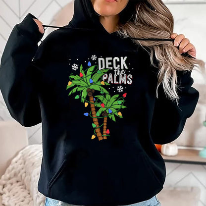 Deck The Palms Tropical Hawaii Christmas Palm Tree Lights T-Shirt - Christmas Unisex T-Shirt/Hoodie/Sweatshirt - HNDS00