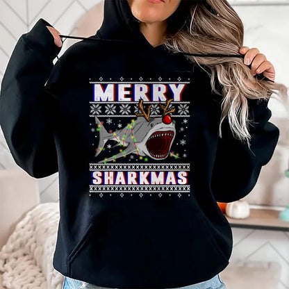 Funny Sharkmas Shark Ugly Christmas Sweaters T-Shirt - Christmas Unisex T-Shirt/Hoodie/Sweatshirt - HNDS00