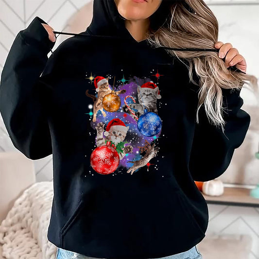 Cute Christmas Cats In Space Ornaments Graphic T-Shirt - Christmas Unisex T-Shirt/Hoodie/Sweatshirt - HNDS00