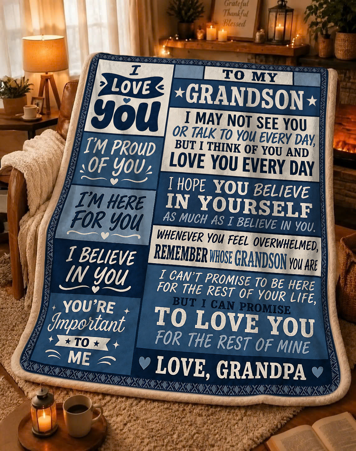 BLANKET - From Grandpa To Grandson - I Love You Every Day - Meaningful Gift For Grandson (SKU2608-341)