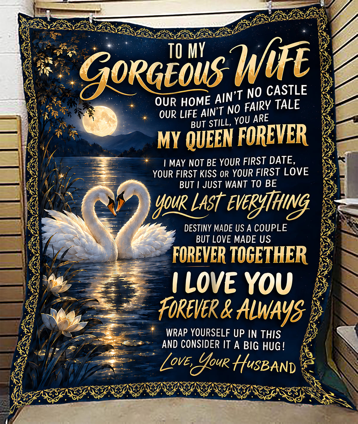 BLANKET - FROM HUSBAND TO WIFE - TO MY GORGEOUS WIFE - I LOVE YOU FOREVER & ALWAYS - (SKU2609-295)