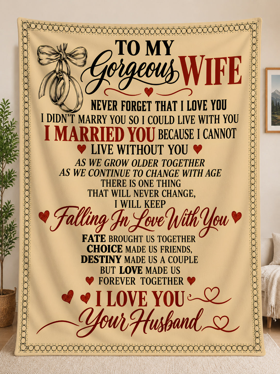 BLANKET - FROM HUSBAND TO WIFE - NEVER FORGET THAT I LOVE YOU (SKU2609-42)