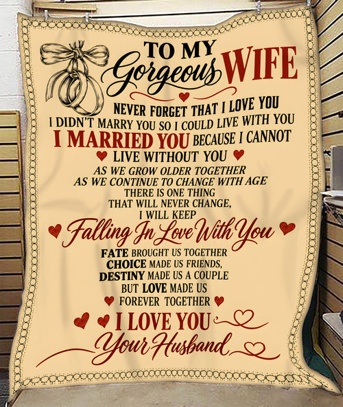 BLANKET - FROM HUSBAND TO WIFE - NEVER FORGET THAT I LOVE YOU (SKU2609-42)