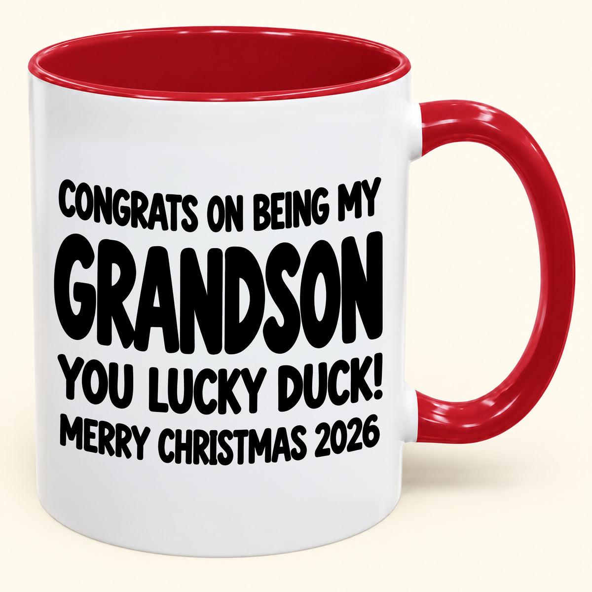 Christmas Mug - Congrats On Being My Grandson, You Lucky Duck - FROM GRANDPARENT TO GRANDSON (SKU2610-692)