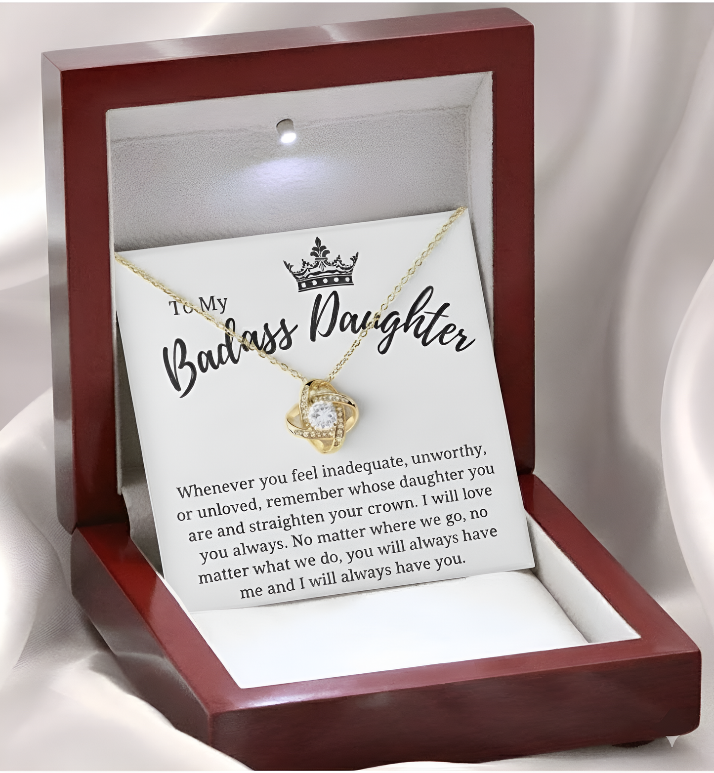 TO MY DAUGHTER "I Will Love You Always" - Premium Love Knot Necklace - FROM MOM or FROM DAD