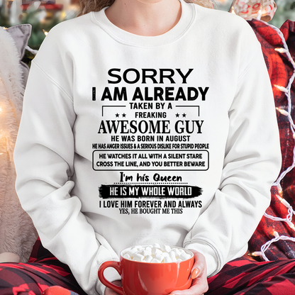 AUGUST SHIRT – Sorry, I’m Already Taken by a Freaking Awesome Guy, He Is My Whole World – FROM HUSBAND TO WIFE – KATE08 (SKU26T-01271-08)