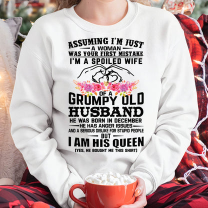 December - Spoiled Wife T-Shirt – Grumpy Old Husband Funny Tee - Perfect Gift From Husband - KATE12 (SKU11-101-12)
