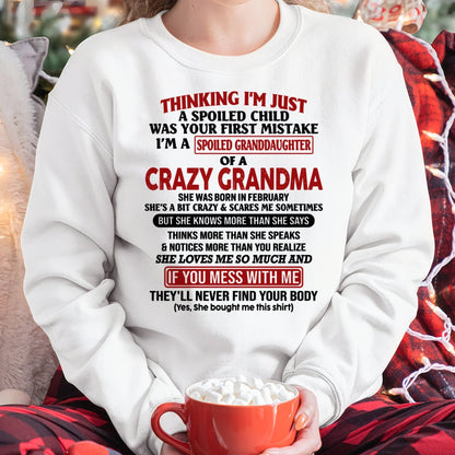 FEBRUARY - I'M A SPOILED GRANDDAUGHTER OF A CRAZY GRANDMA - From Grandma - NTTD02 (SKU-GMD1-NTT02)