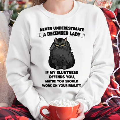DECEMBER – Never Underestimate A December Lady – Funny Cat Shirt – Sassy Women Gift – Birthday Gift Idea (SKU2603-335-12)