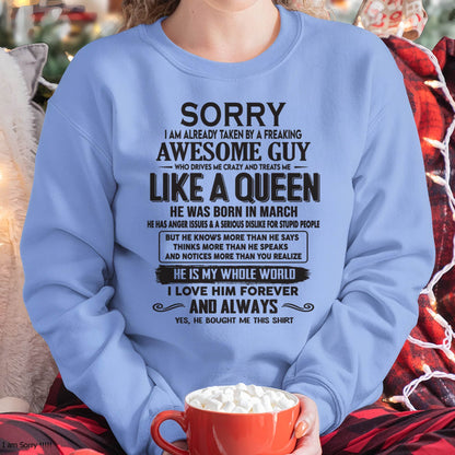 March - Sorry I am already taken by a freaking awesome guy - Gift for Wife From Husband - KATE03 (SKU08-25-03)