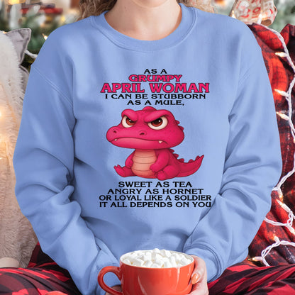 Born in April – Grumpy Woman Quote Funny Alligator Design, Stubborn Sweet Angry Loyal – FMA KATE04 (SKU09-31-04)