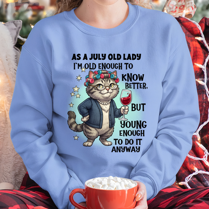 JULY – January Old Lady Wine Cat Shirt – Funny Birthday Gift for Women (SKU2604-180-07)