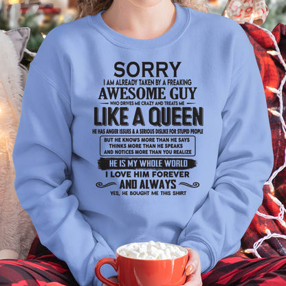 Sorry I am already taken by a freaking awesome guy - Gift for Wife From Husband - KATE00 (SKU08-25-00)