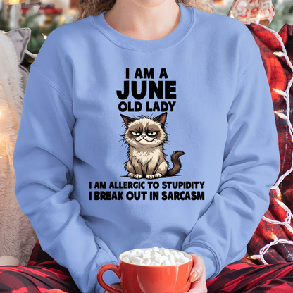 JUNE – January Old Lady Sarcasm Cat Shirt – Funny Birthday Gift for Women (SKU2604-177-06)