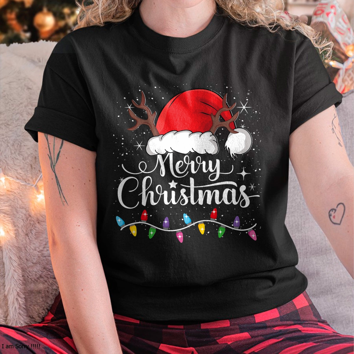 Merry Christmas Red Santa Hat Reindeer Xmas Family Men Women T-Shirt - Christmas Unisex T-Shirt/Hoodie/Sweatshirt - HNDS00