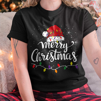 Merry Christmas Lights Red Santa Hat Xmas Family Men Women T-Shirt (SKU-MRCM-3) FMA male