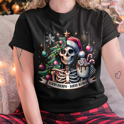 Sorta Merry Sorta Scary Skeleton Hot Cocoa Christmas Pajamas T-Shirt for men women (SKU-MRCM-1) FMA